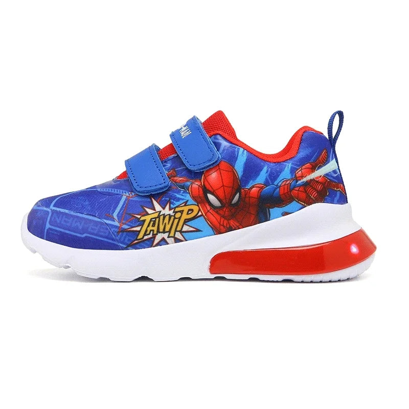 Maxy New Cartoon Spiderman Baby Girls Casual Shoes Boys Led Light Up Sneakers Kids Spring Autumn Toddler Flat Running Sport Shoes