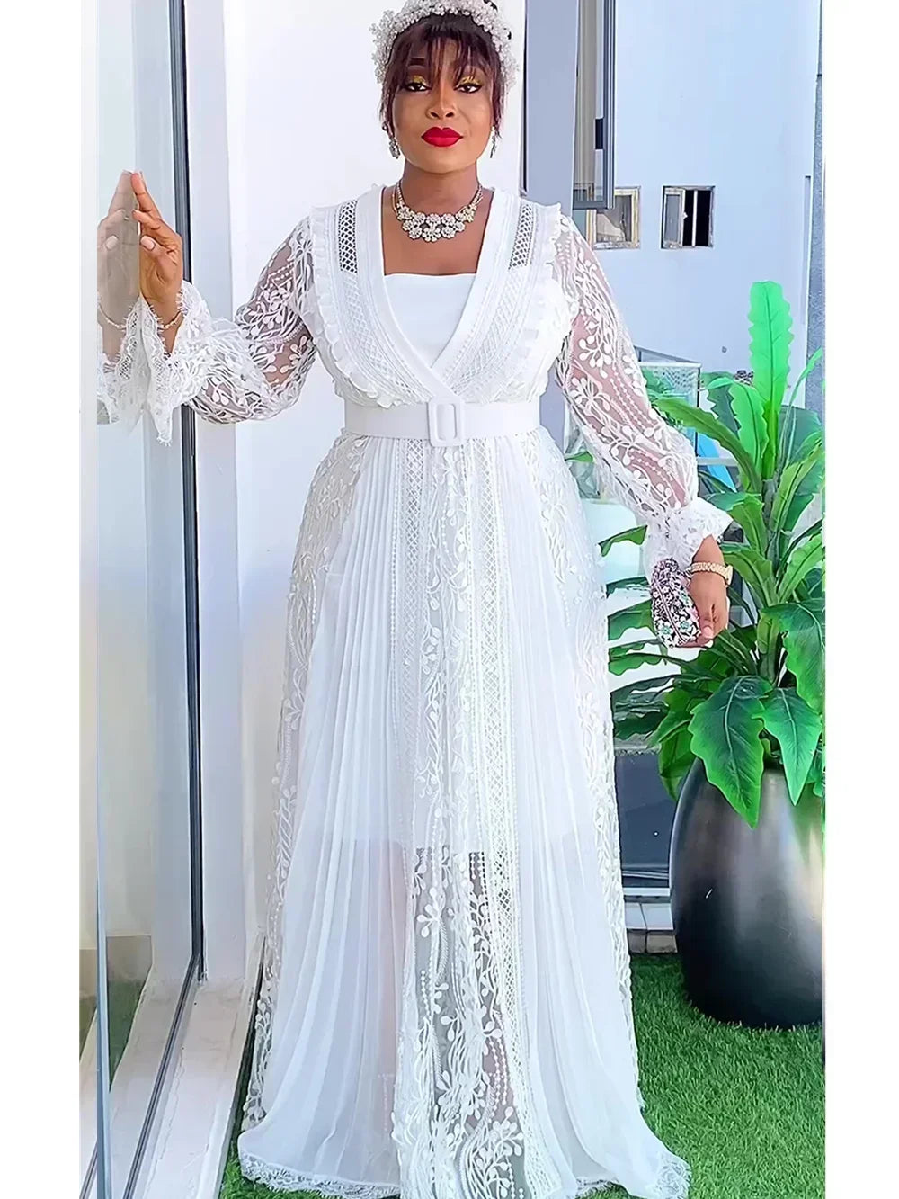 Maxy Plus Size Party Dresses for Women Fashion Dashiki Ankara Lace Wedding Gowns Elegant Christmas Muslim Dress
