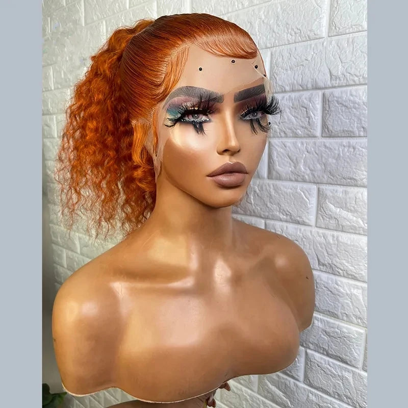 Maxy 24‘Long Ginger Orange Kinky Curly 180Density Lace Front Wig For Women Babyhair Heat Resistant Preplucked Glueless Synthetic