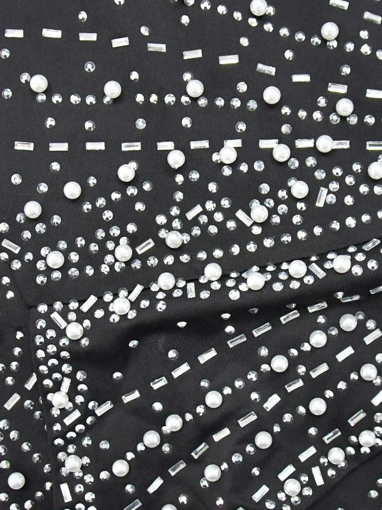 Maxy Kroesen Sexy Crystal Rhinestones Pearls Maxy Dress Women One Shoulder Sleeveless Dress Celebrities Outfits New Year dress