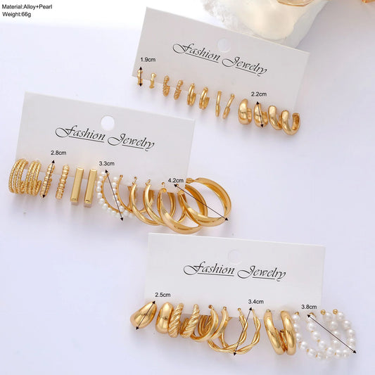 Maxy Fashion Geometric Hoop Earrings Set for Women Vintage Bohemian Pearl Gold Color Round Earring Punk Daily Wear Jewelry Gifts 2025