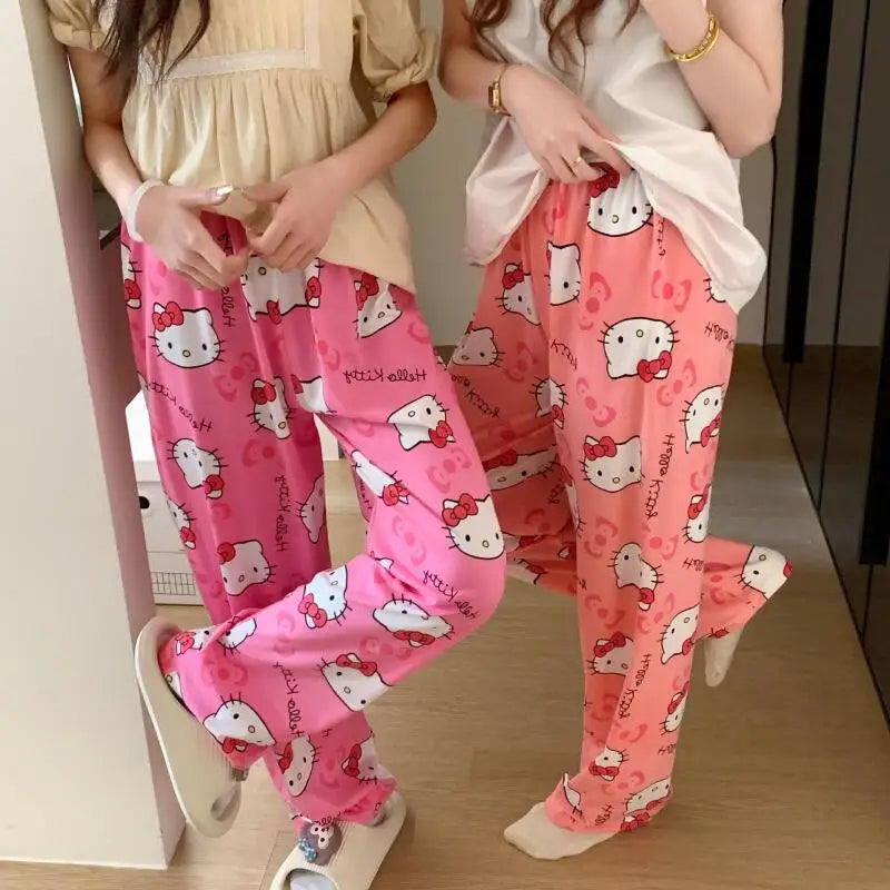 Maxy Spring Autumn Thin Hello Kitty Printed Women's Pajama Pants Summer Popular Loose Casual Pants Cartoon Home Casual Walking Pants