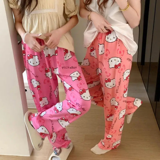 Maxy Spring Autumn Thin Hello Kitty Printed Women's Pajama Pants Summer Popular Loose Casual Pants Cartoon Home Casual Walking Pants