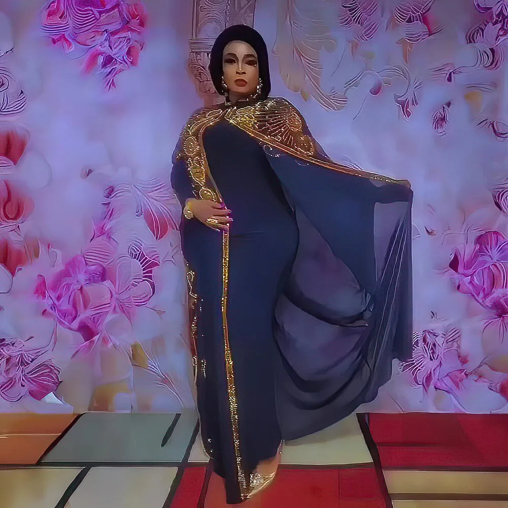 Maxy Luxury chiffon two-piece set African dress woman loose women's dress rhinestone large size dresses for women bubu dress african