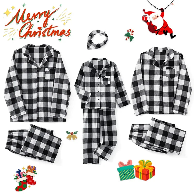 hirigin Christmas Family Pajamas Matching Set Long Sleeve Shirt with Pants Plaid Sleepwear Loungewear Homewear