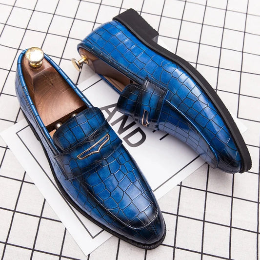 Amay Shoes men leather original Italian classic blue penny loafer shoes red dress shoes wedding shoes men formal flats big size 38-48
