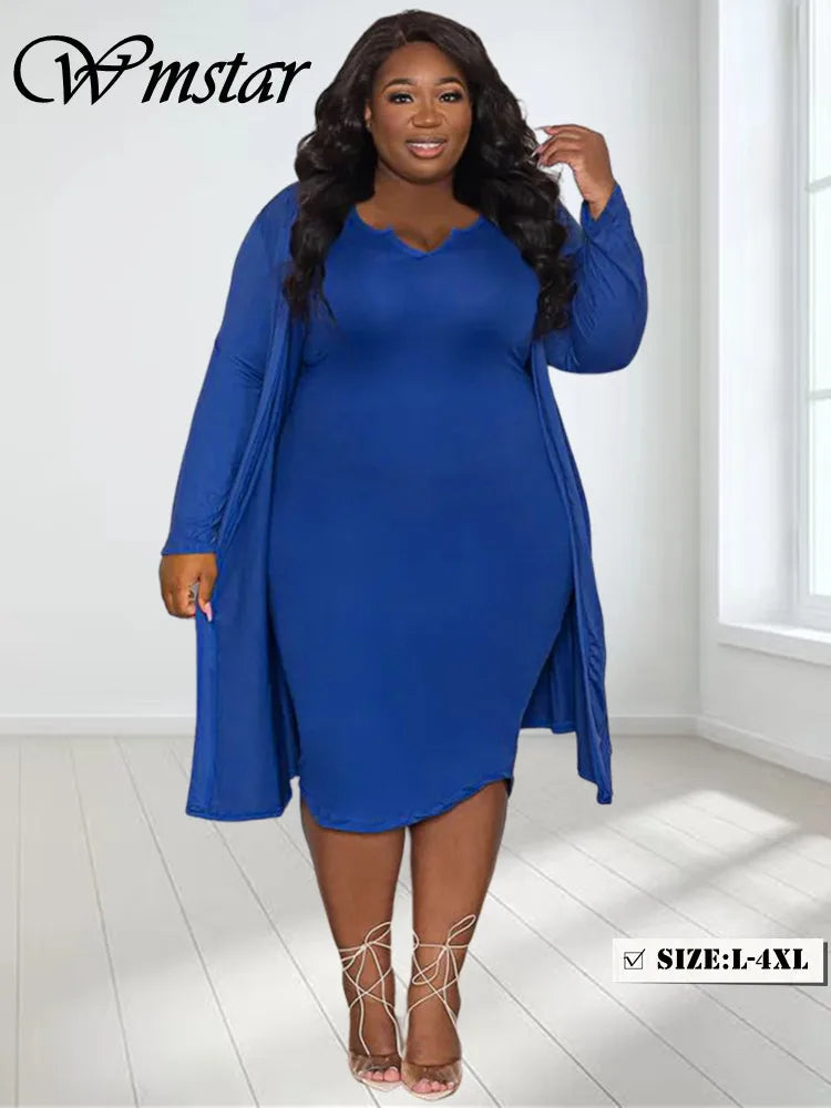 Maxy Plus Size Dress Sets 2 Piece Outfits Dresses Out Wear Coat Sexy Matching Suit Fall Clothes