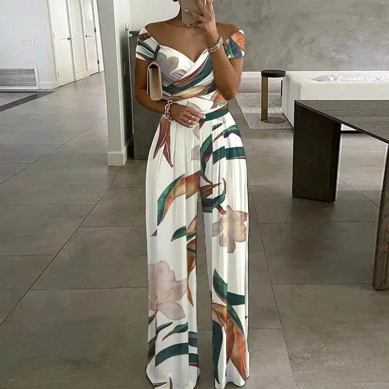 Amay Floral Print Jumpsuit Summer Y2k Women Straight Party Overalls Y2k Club Romper Elegant Off Shoulder Sleeveless Party Jumpsuits