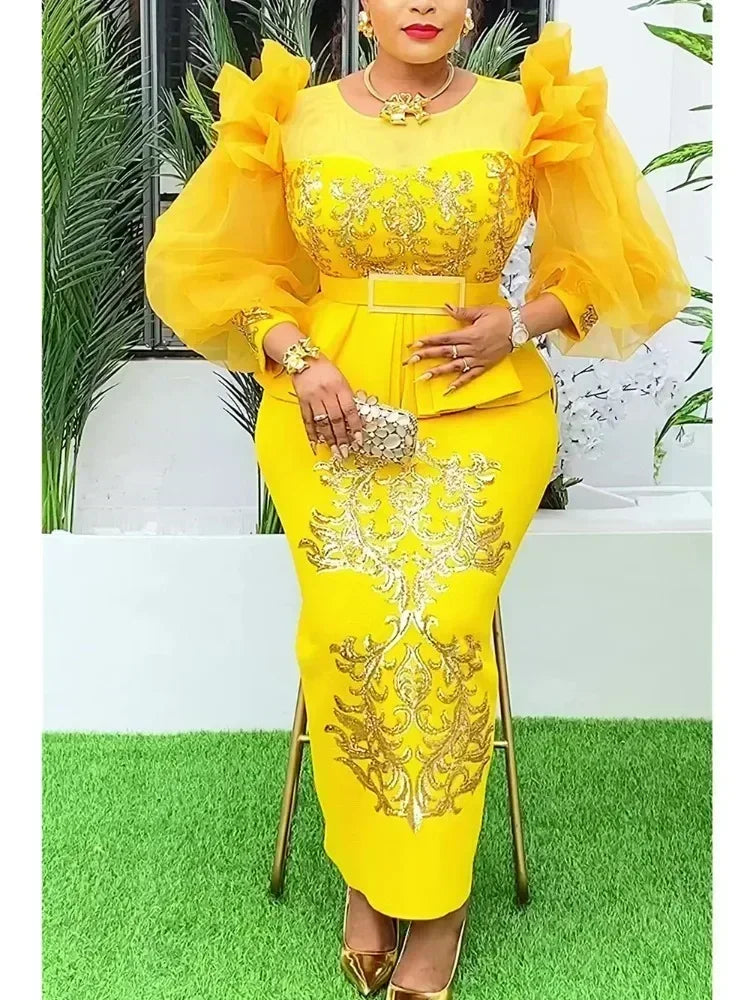 Amay Plus Size Evening Dresses for Women African Luxury Sequin Gown Elegant Spring Wedding Party Long Dress Ankara Ladies Clothing