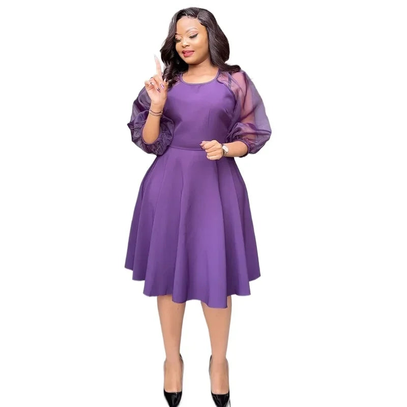 Amay Purple A-line Dresses For Women Evening Party High Waist Robe Ladies Elegant Midi Dress Clothing New