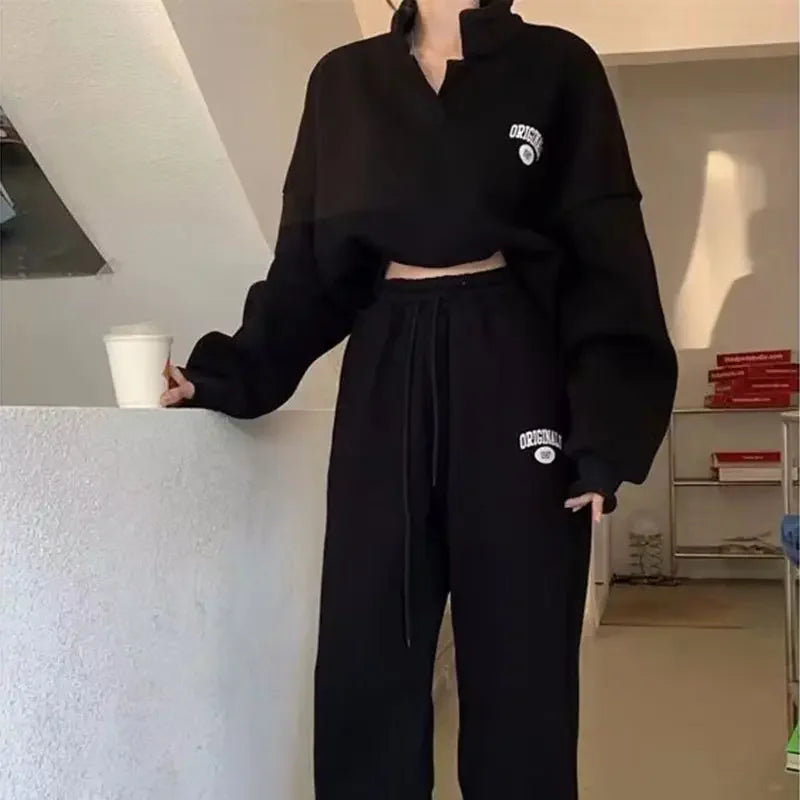 Maxy Women's Fashion Sports Suit Autumn and Winter New Loose Long Sleeved Tops Pant 2 Two Pieces Set for Woman Couture Tracksuit