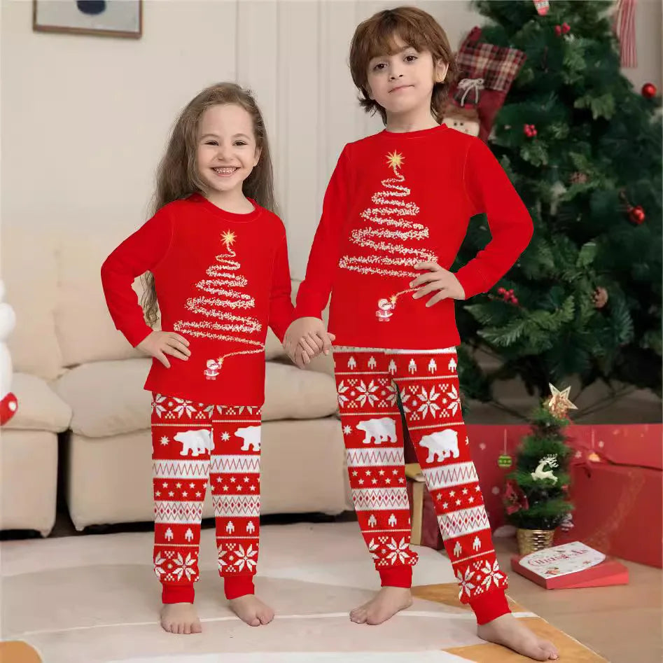 Gaxy 2024 Europe and the United States Christmas matching home clothing printed pajamas Christmas family crew-neck long-sleeved suit