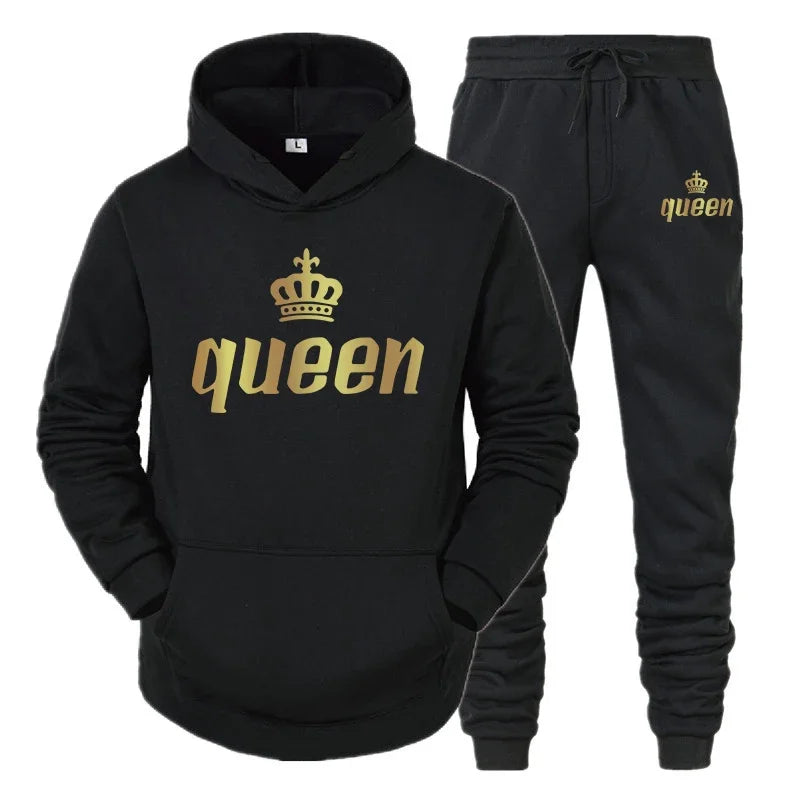Maxy King And Queen Couple Outfit Hoodie and Jogger Pants High Quality Men Women Daily Casual Sport Jogging Suit King Queen Tracksuit