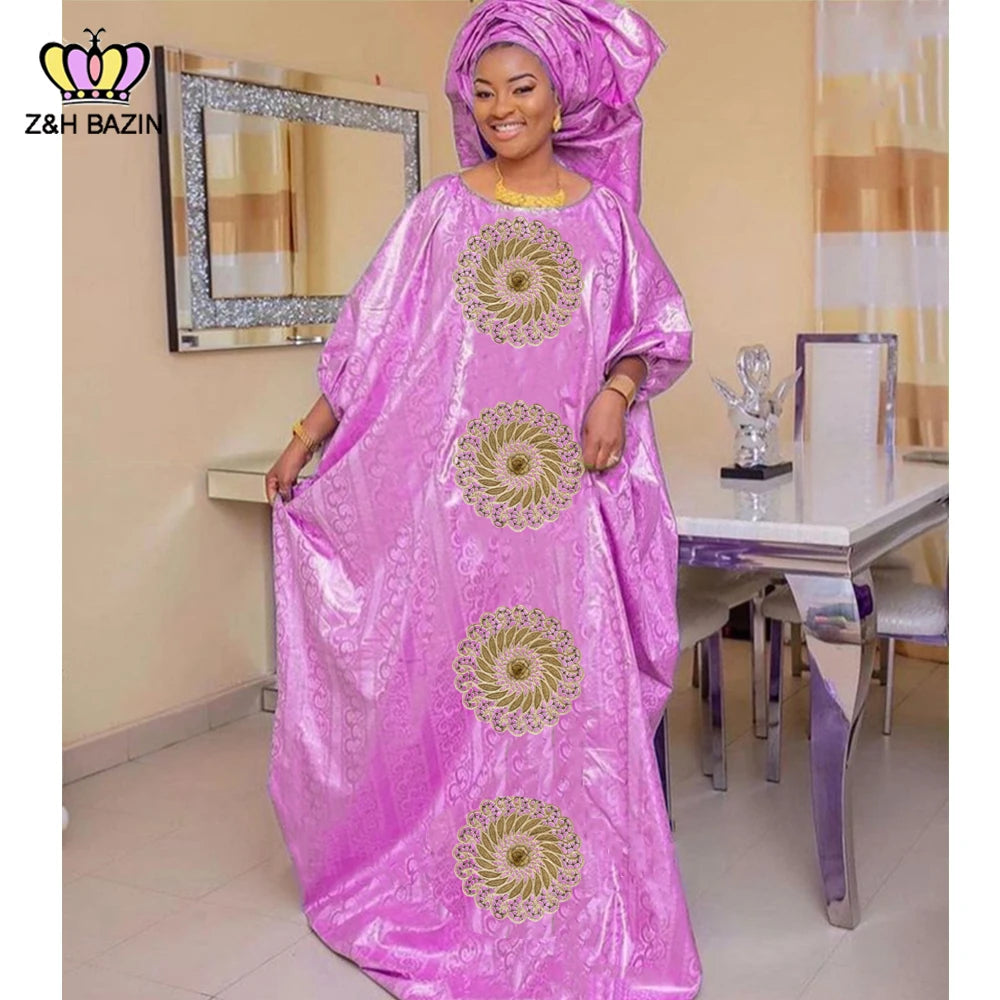 Maxy Newest African Dresses For Women Turkey Designer Bazin Riche Long Dresses Dashiki Robe Wedding Gowns Green Basin Clothing