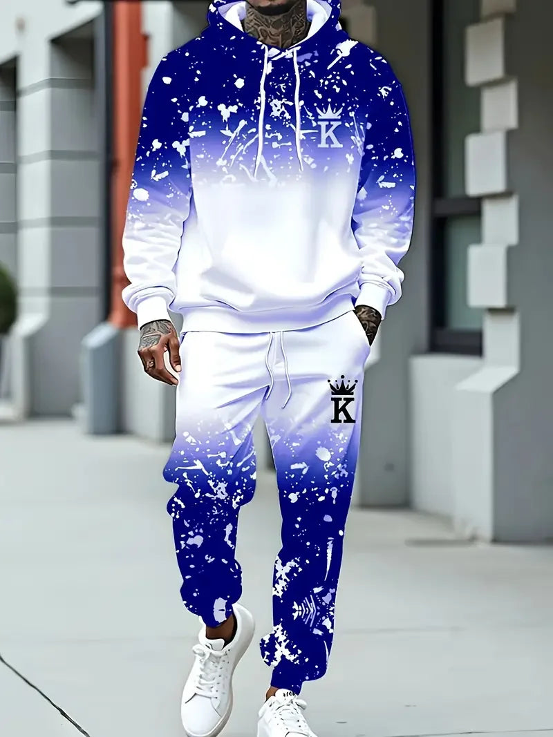 Maxy Men's Simple Design Hoodies Pants Two Piece Sets Autumn Winter Outdoor Street Hip Hop Long Sleeve Clothes Loose Casual Tracksuit