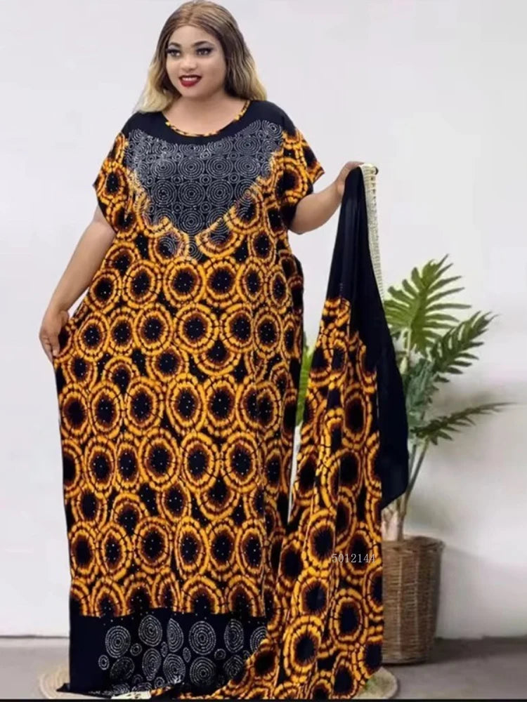 Maxy New Fashion Middle Eastern Glitter Style Loose Pocket Robe Print Elegant Ladies Plus Size Party Dress