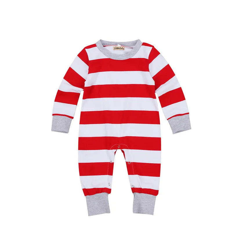 Christmas Family Matching Pajamas Set Mother Kids Stripe Clothes Baby Girl Rompers Xmas Sleepwear Mommy Daddy Kids Nightwear