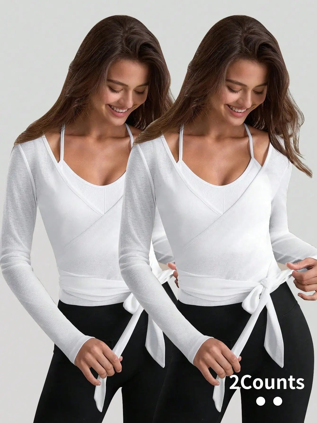 Maxy Women's Long Sleeve Wrap Crop Top With Tie-Up Detail Casual Sporty