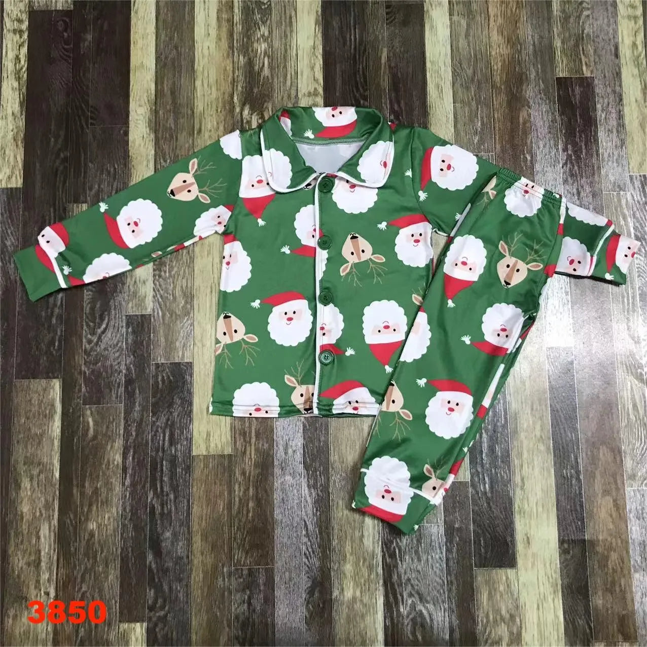 Maxy Red Fall Christmas Children's Pajamas set Santa baby autumn long cotton long-sleeved top + long pants pajamas set
