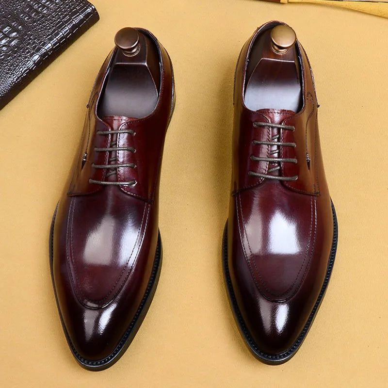 Visco Italian Men's Oxford Shoes Genuine Leather Dress Shoes Handmade Brown Black Lace-Up Wedding Formal Business Shoes for Men