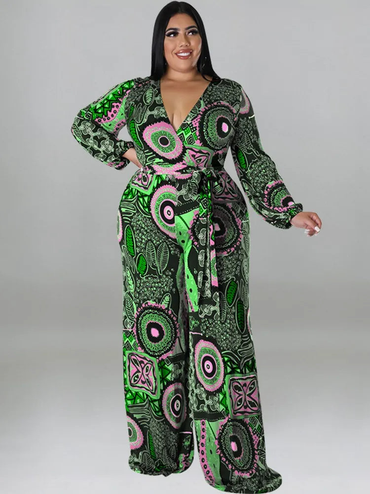 Maxy `1Plus Size Women Clothes Jumpsuit Spring Clothes Green Urban Leisure Bodysuit New Wide Leg