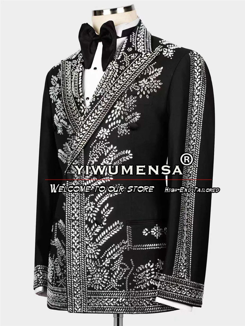 Maxy Exquisite Men Suits Heavy Glitter Beaded Handmade Wedding Groom Tuxedos 2 Pieces Male Banquet Prom Party Blazer Costume Homme