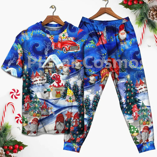 Christmas Funny Santa Claus Up On Rooftop Art Style - Pajamas Short Sleeve 3D All Over Printed Kids Pajamas Cosplay Clothes