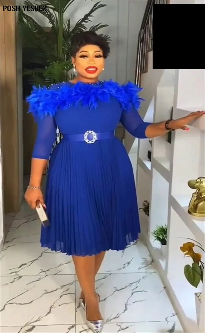 Maxy Feather Dresses for Women New Clothing Plus Size Turkey Elegant Party Long Dress Dashiki Ankara Outfits Robe