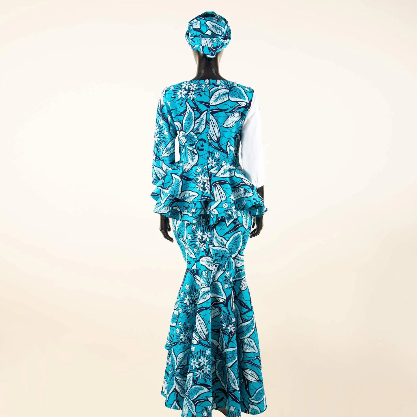 Maxy New African Dresses for Women Dashiki Print Patchwork Top and Mermaid Skirt Match Turban Traditional Wedding Party Dress 2526004