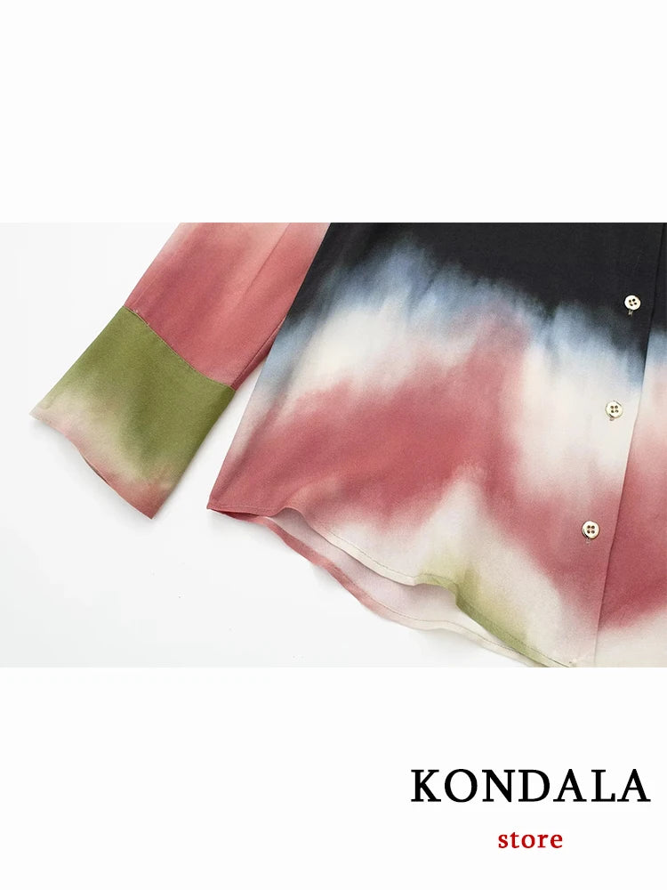 Maxy Vintage Oversized Casual Tie Dye Women Suit Fashion Summer Long Sleeve Chic Shirts Long Wide Leg Pants Holiday Set