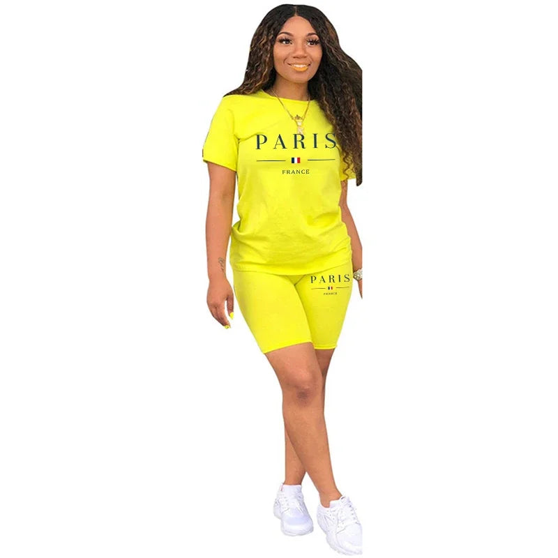 Maxy New Summer Womens Tracksuit Daily Casual Short 2 Piece Set Daily City Printing T-Shirts Shorts Outfits Jogging Womens Short Suit