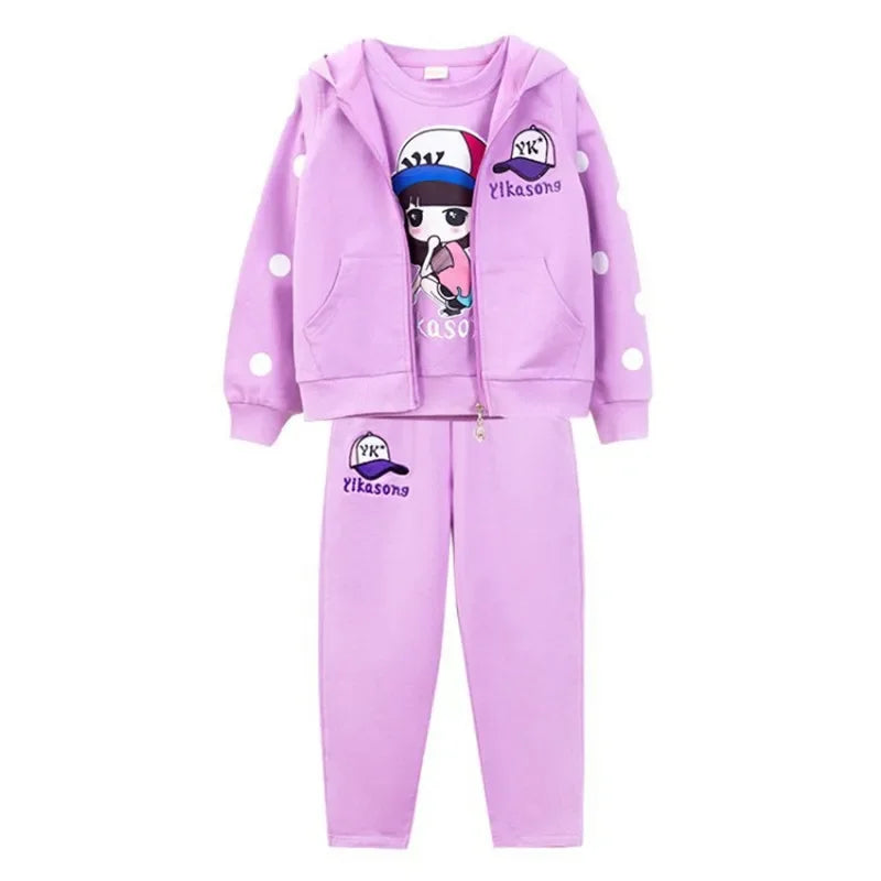 Visco Girls Children's Winter Thick Velvet Warm Clothing Set 3Pcs Kids New Casual Tracksuit Children's Sportswear Suit 4-13 Years