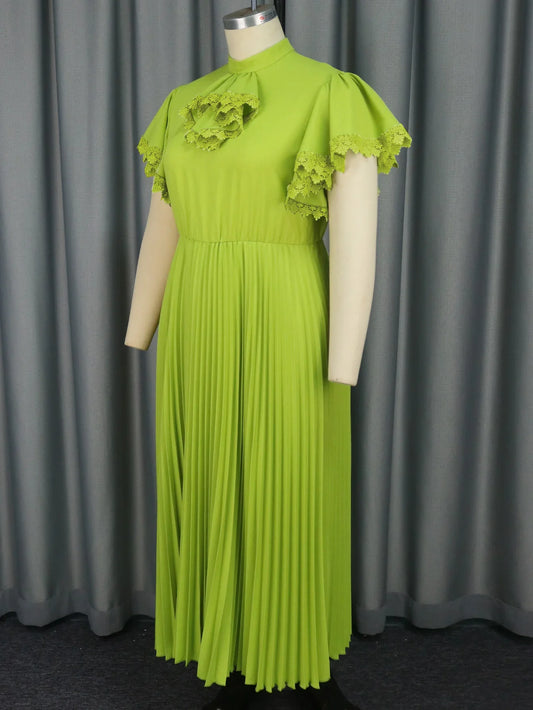 Amay Fashion Green Long Party Dress Half Collar Bowtie Butterfly Sleeves A Line Pleated Plus Size Evening Gown Birthday Church