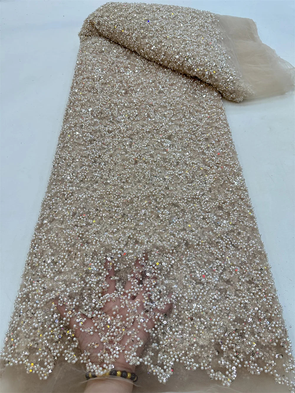 Maxy Fashion African Lace Fabric High Quality French Beaded Luxury Tulle Lace Nigerian Sequins Net Lace Fabric For Wedding Dress