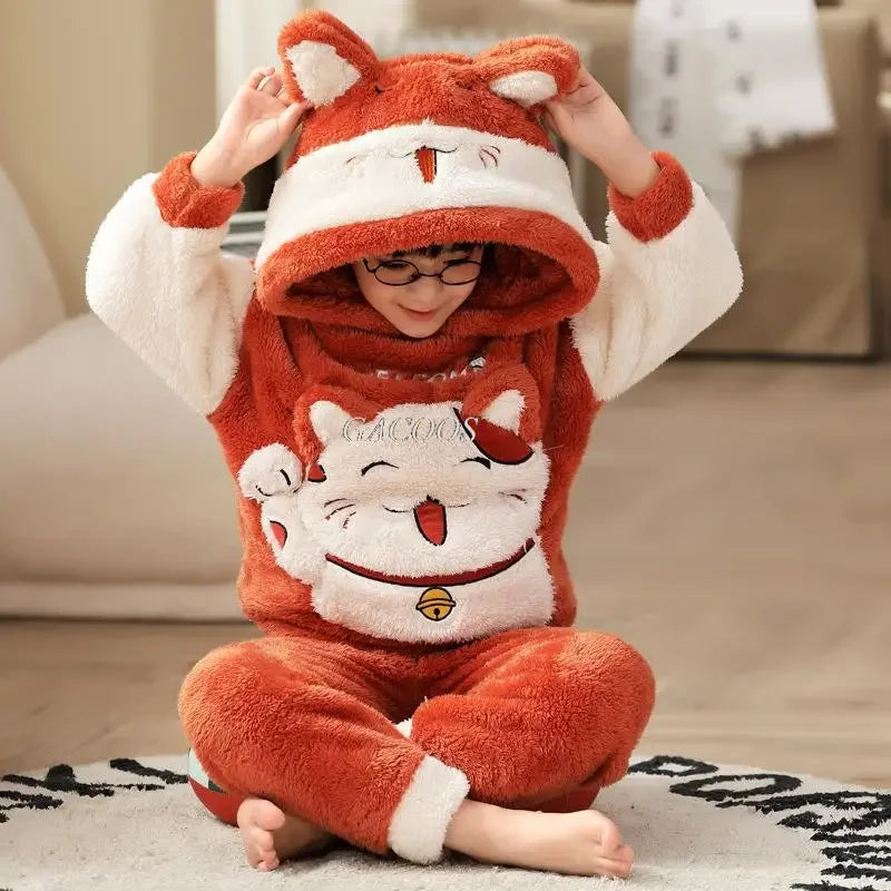 New 2024 Kids Boys Girls Pajamas Cartoon Long Sleeve Cute Warm Tops with Pants Toddler Baby Autumn Winter Sleeping Clothes Sets