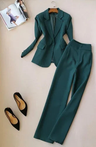 Maxy High-quality European and American Fashion Brand New Spring Suit Female Long-sleeved Suit High Waist Wide Leg Pants