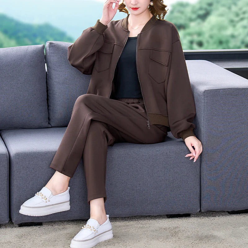 Maxy Spring Autumn Thin Women's Blazers Long Pants 2 Piece Set Korean Office Lady Casual Loose Suit Jacket Trousers Outfits Pantsuits