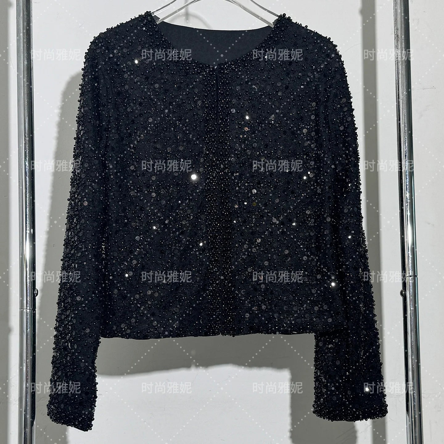 Maxy Fashion Heavy Sequin Beaded Cardigan Jacket for Women Slim Fit Bodycon Mid-Length Skirt Trendy Long Sleeve Coat