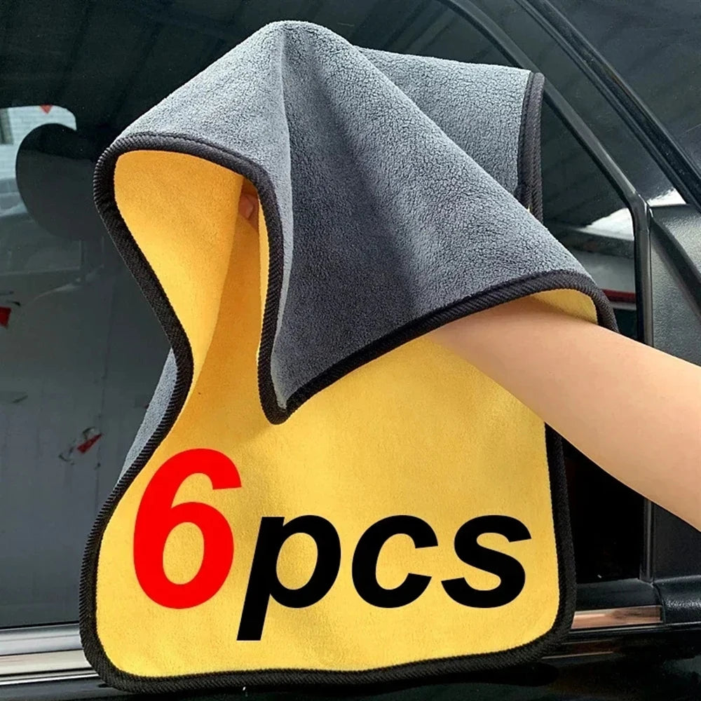 Maxy 1/2/6pcs Microfiber Cleaning Towel Thicken Soft Drying Cloth Car Body Washing Towels Double Layer Clean Rags Car Accessories
