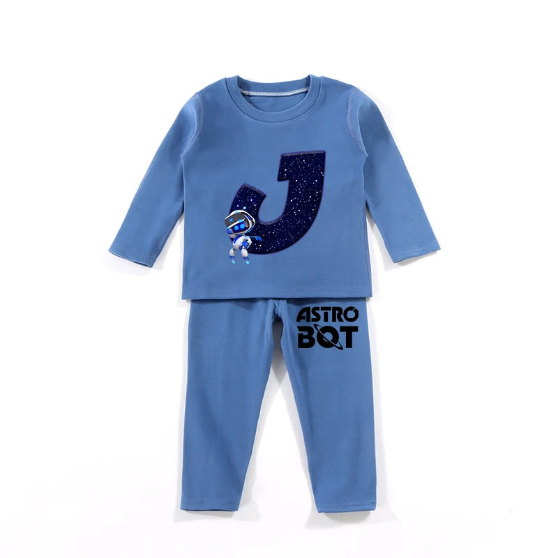 Maxy Astro Bot Kids Pajamas Set Anime Printed Letter Autumn Winter Warm Shirt Tops Boys Girls Children Clothing Nightshirt Gift