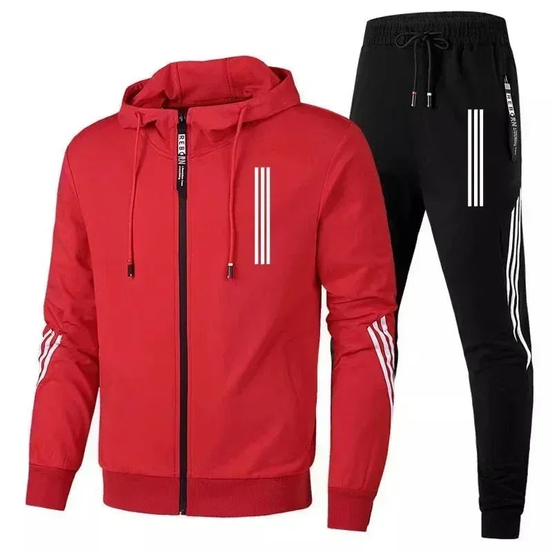 Visco Men's Hoodies+Pants Sets Triple Slant Hoodie Jacket Sport Zipper Tracksuits Sports Jogging Male Fitness Clothing Two Piece