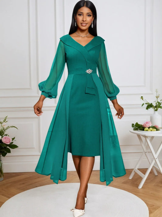 Maxy Dashiki African Dresses for Women Elegant African Autumn Long Sleeve V-neck Party Evening Bodycon Dress Christmas Gowns Outfits