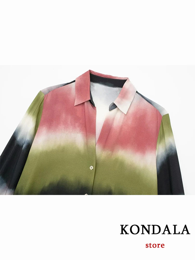 Maxy Vintage Oversized Casual Tie Dye Women Suit Fashion Summer Long Sleeve Chic Shirts Long Wide Leg Pants Holiday Set