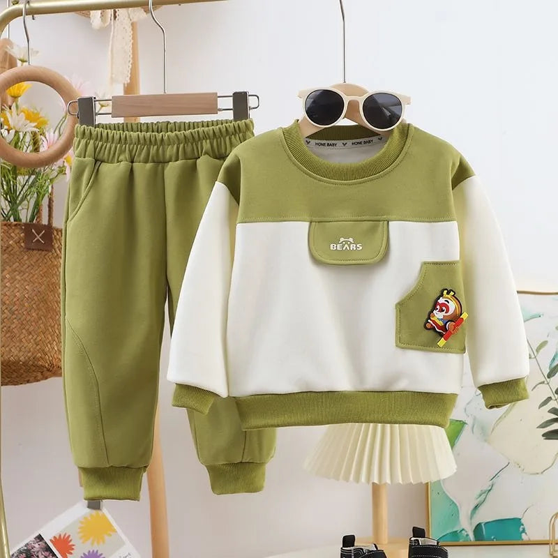 Spring Baby Boy Clothes Set Kid Girls Fashion Sweatshirts Pullover Top and Pants 2 Pieces Suit Children Patchwork Tracksuits