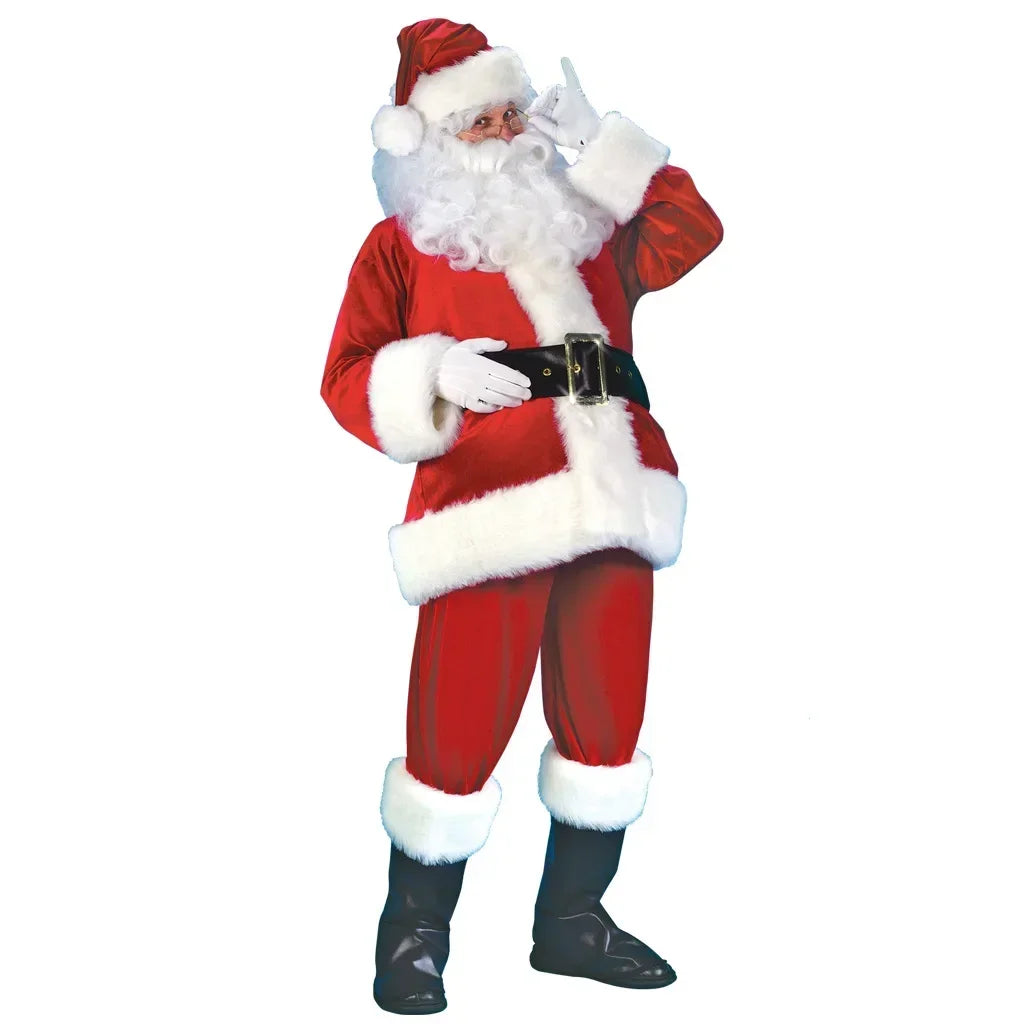 Man Santa Claus Suit Adult Christmas Cosplay Costume Red Deluxe Velvet Fancy 7pcs Set Xmas Party Family Costume Outfits