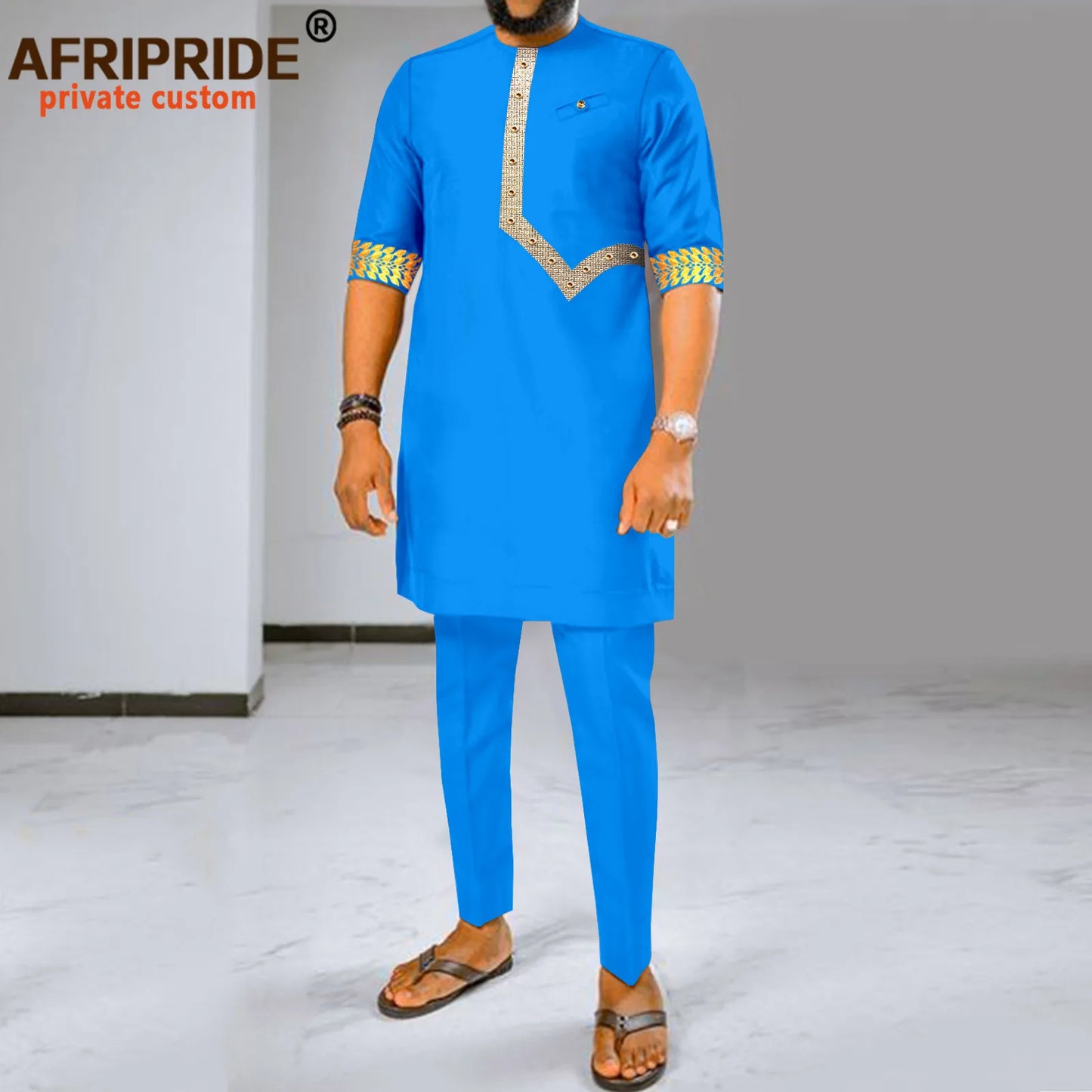 Maxy Men Tracksuit African Clothes 2 Piece Set Dashiki Embroidery Short Sleeve Shirt and Ankara Pants Set Dashiki Outfits 2416017