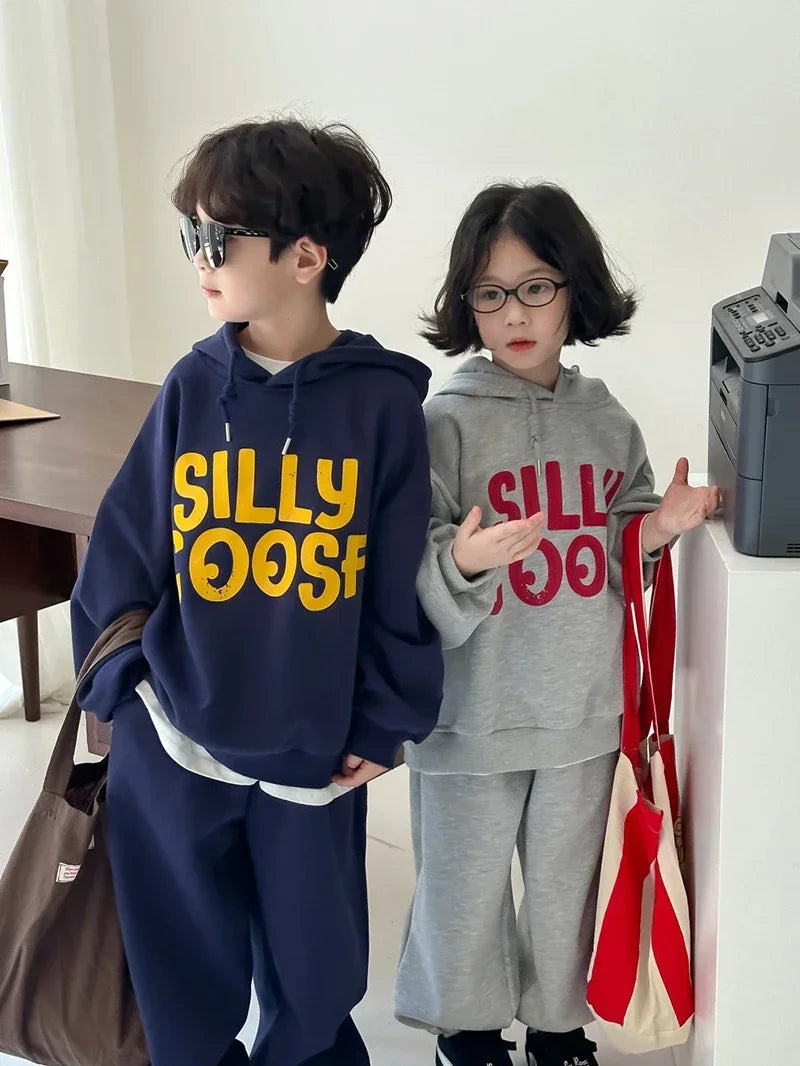 Maxy 2024 Autumn Children's Hoodies Set 2-8 Y Boys Tracksuit Girls Simple Letter Sweatshirt and Pants 2Pcs Kids Sports Wear