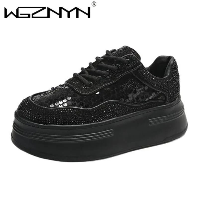 Amay NEW Spring Bright Black Color Chunky Shoes Women Vulcanized Sneakers Platform Shoe Luxury Designer Sneaker Zapatillas Mujer