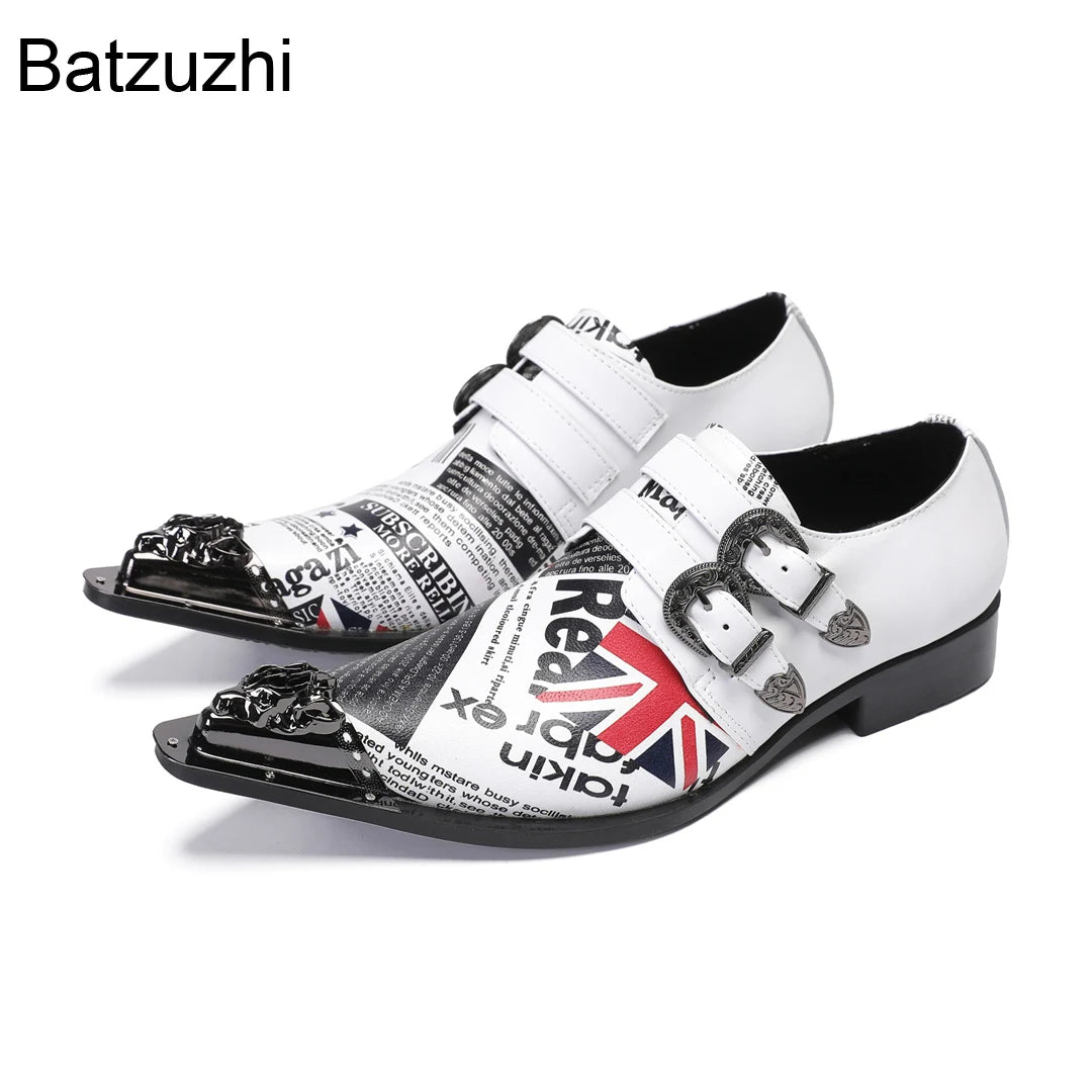 Visco Batzuzhi Italian Type Fashion White Genuine Leather Dress Shoes Man Slip on Pointed Toe Formal, Business, Party Shoes Man!