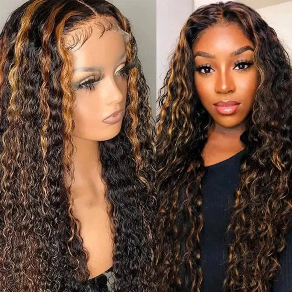 Highlight Ombre Lace Front Wig Human Hair 36Inch P1B/30 Deep Wave HD Lace Front Wigs Human Hair Pre Plucked 13x4 200 Density